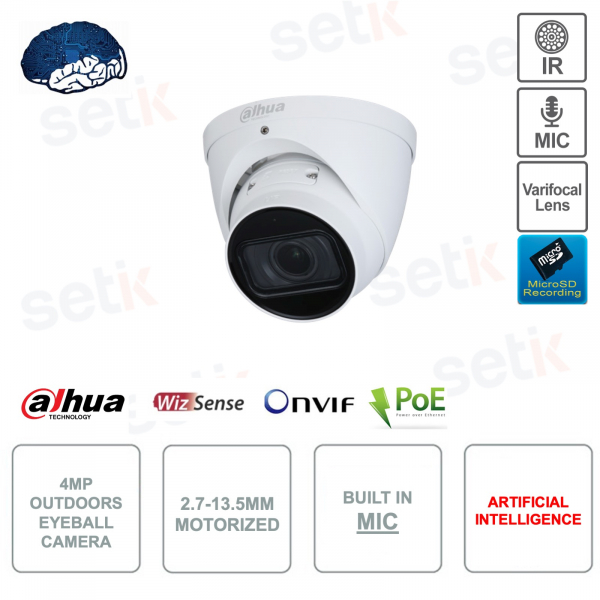 Caméra globe oculaire - IP ONVIF® PoE - 4MP - Varifocale 2,7 mm – 13,5 mm - IR 40m - Intelligence artificielle