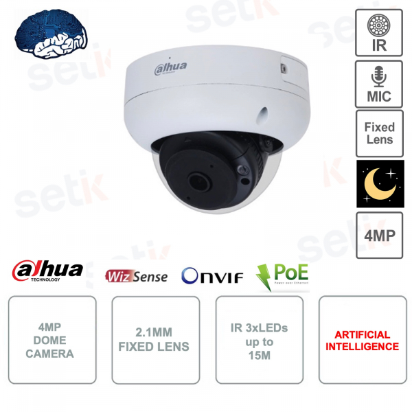 Cámara IP Domo PoE ONVIF® - 4MP - Óptica 2.1mm - IR 15m - Inteligencia Artificial