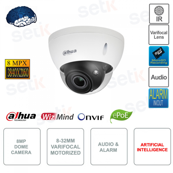 Caméra dôme IP ePoE ONVIF® - Varifocale 8-32mm - IR80m - Intelligence Artificielle
