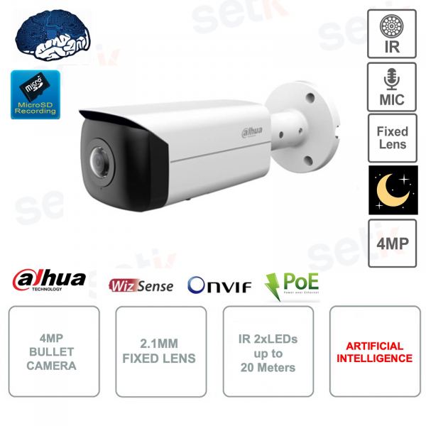 IP PoE ONVIF® Bullet Camera - 4MP - 2.1mm lens - IR 20m - Artificial Intelligence