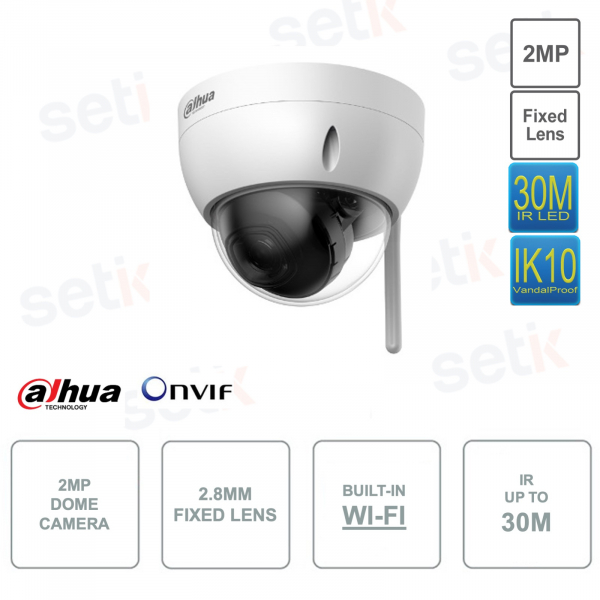 Telecamera dome da esterno IP ONVIF® - 2MP - Ottica fissa 2.8mm - WI-FI - SMart IR 30m