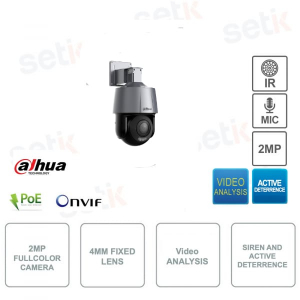 Caméra IP couleur 2MP, objectif 4mm, PoE, dissuasion active (audio/LED blanche)