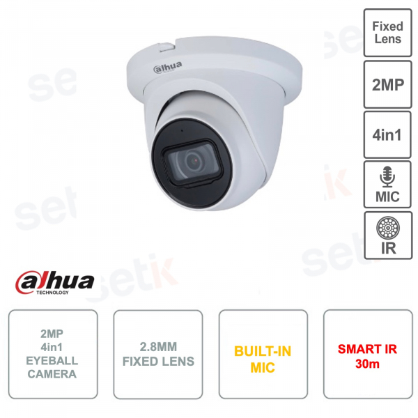 Telecamera 4in1 IP Eyeball HDCVI 2MP Starlight - 3.6mm - Microfono - Smart IR 60m - WDR 130dB - Microfono