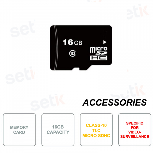 Scheda di Memoria Micro SDHC - 16GB - Classe 10 TLC - Per la videosorveglianza