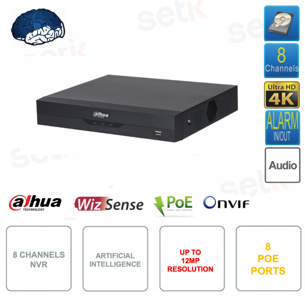 NVR IP ONVIF® PoE 8 canaux - Jusqu'à 12MP - 8 ports PoE - Intelligence artificielle