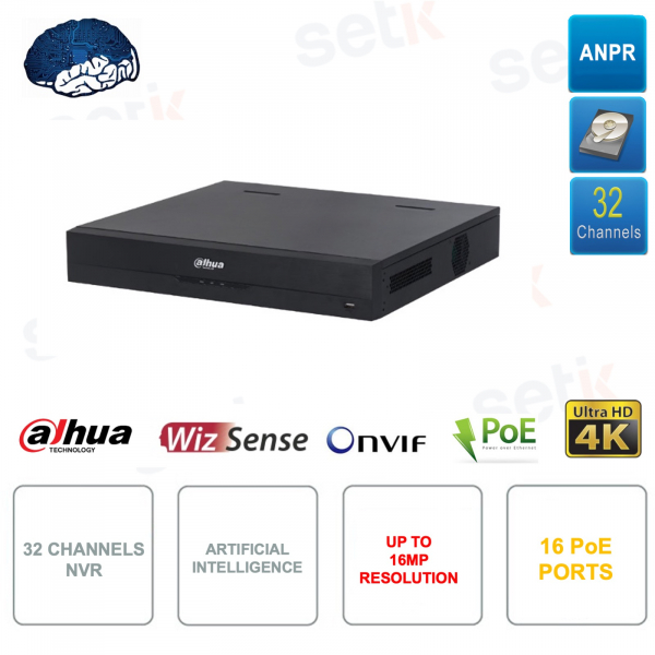 NVR 32 IP PoE ONVIF® channels - Up to 16MP - 16 PoE ports - Artificial intelligence - Audio - Alarm