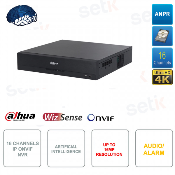 NVR IP ONVIF® - 16 canales - Hasta 16MP - Inteligencia Artificial - 8 HDD externos 10TB
