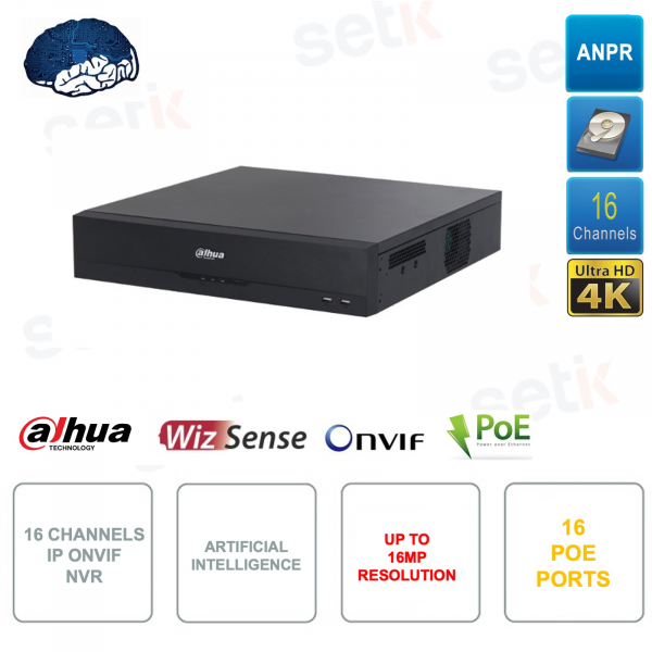 NVR IP ONVIF® - 16 canali - Fino a 16MP - Intelligenza artificiale - 16 porte PoE