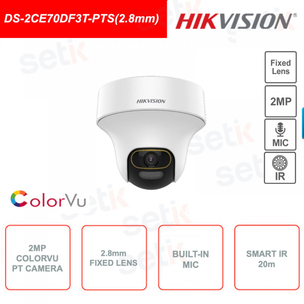 Cámara interior PT Turbo HD - 2MP Full HD ColorVu - Lente 2.8mm - Smart IR 20m - Micrófono