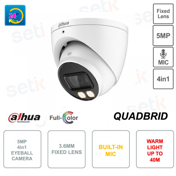 HDCVI IP Eyeball 5MP 4in1 Switchable Camera - 3.6mm - Microphone - IP67 - Illumination 40m
