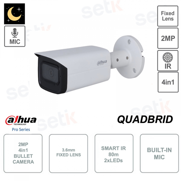 Telecamera Bullet 4in1 - 2MP - Ottica 3.6mm - Microfono - Smart IR 80m