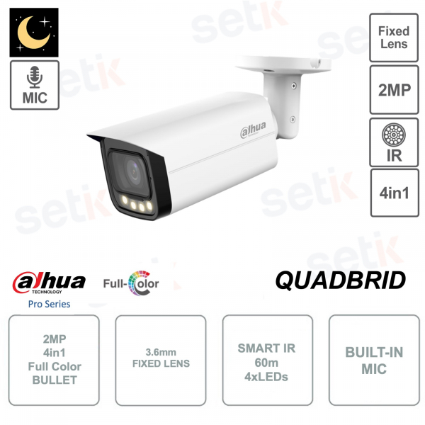 Bullet 4in1 Full Color Camera - 2MP - 3.6mm - Microphone - IR 60m