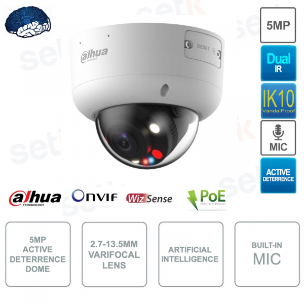 Caméra Dôme IP POE ONVIF® - 5MP - 2.7-13.5mm - Intelligence Artificielle