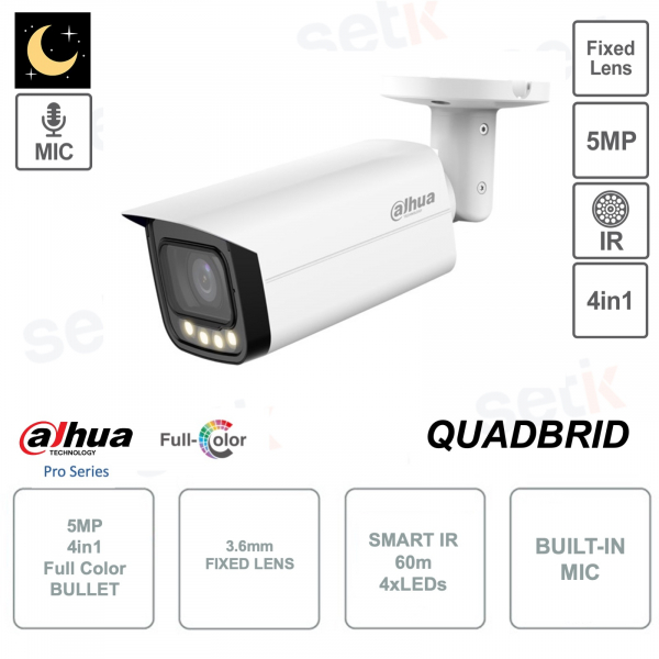 4in1 Full Color Bullet Camera - 5MP - 3.6mm - Microphone - IR 60m