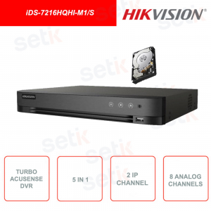 iDS-7216HQHI-M1/S - Hikvision - Turbo Acusense DVR ONVIF® - 5in1 - 2 canali IP - 16 canali analogici 6MP - Include HDD da 1TB