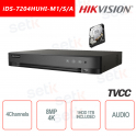 DVR Hikvision 4 Canali 8MP 4K ULTRA HD + HDD 1TB Audio Rilevamento Facciale
