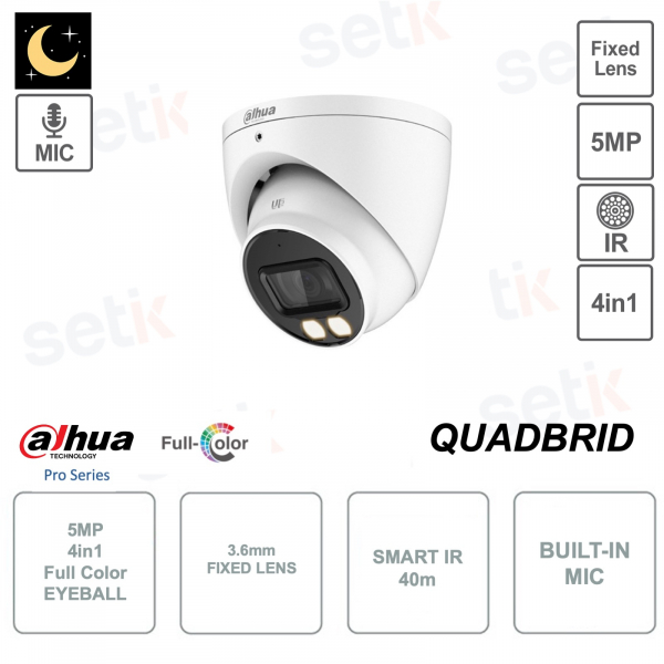 Telecamera Eyeball 4in1- 5MP - 3.6mm - Full Color - Microfono - Dual illumination - Versione S2