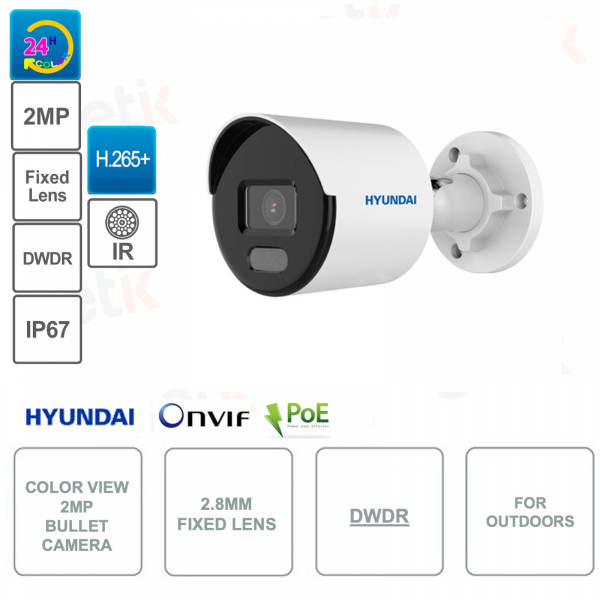 IP Bullet Camera POE ONVIF Color View - 2MP - 2.8mm lens - Smart IR 30m