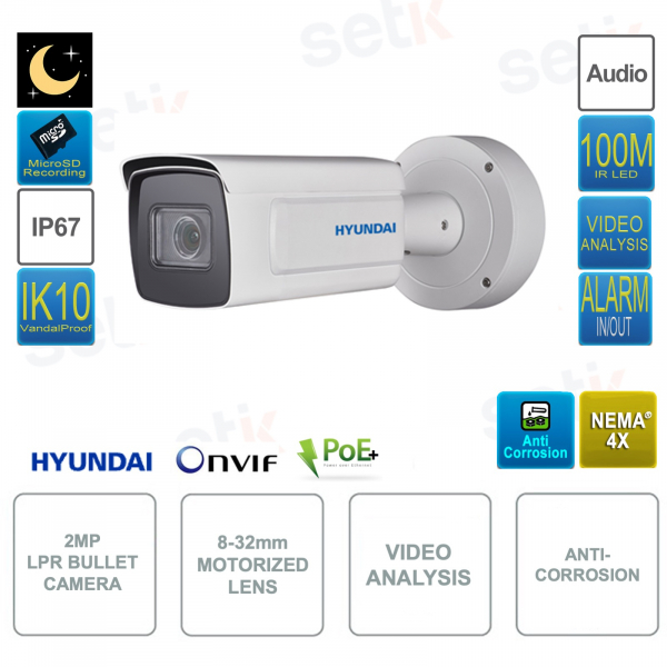 Caméra IP POE ONVIF® 2MP - 8-32mm - LPR - Analyse Vidéo - Smart IR 100m