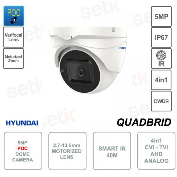 Caméra Dôme 4en1 - POC - 5MP - 2.7-13.5mm motorisée - IP67 - Smart IR 40m