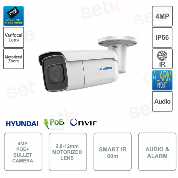 Caméra IP POE ONVIF® Bullet 4MP - Objectif 2,8-12 mm - Analyse vidéo