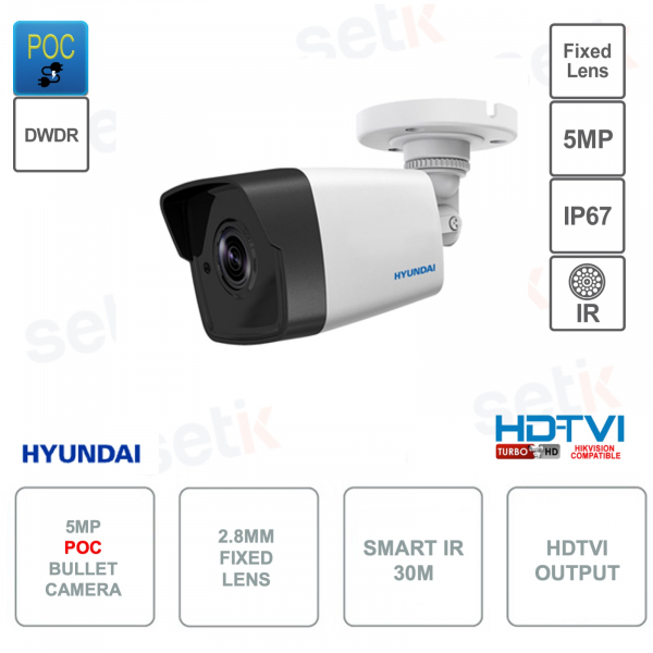 Telecamera POC HDTVI 5MP - Da esterno - Ottica fissa 2.8mm - IP67 - Smart IR 30m