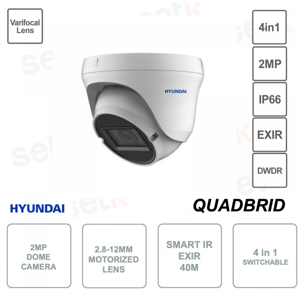 Cámara domo 4en1 - 2MP - Lente varifocal 2.8-12mm - D-WDR - Smart IR EXIR 40m