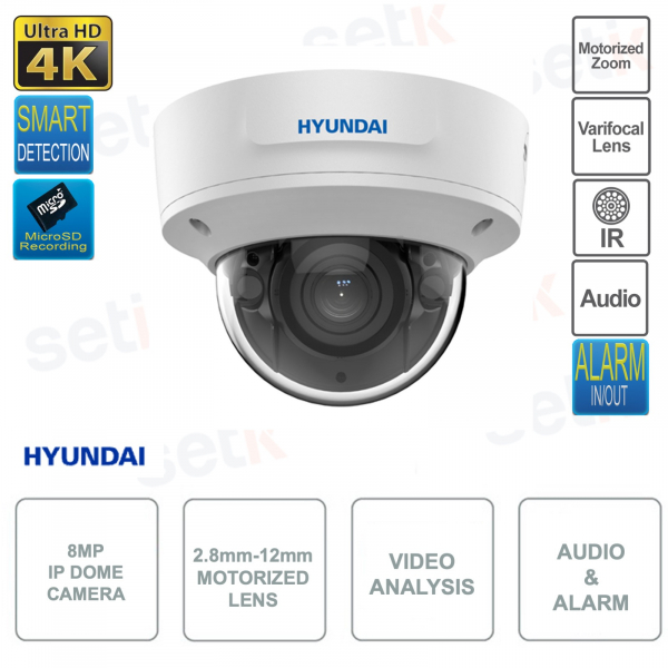 Cámara domo exterior IP POE ONVIF® 8MP 4K con lente 2.8-12mm - IR 40m - Video Análisis
