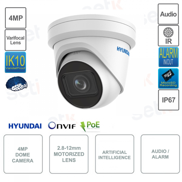 Caméra Dôme IP POE ONVIF® - 4MP - 2.8-12mm - Intelligence Artificielle - IR 40m