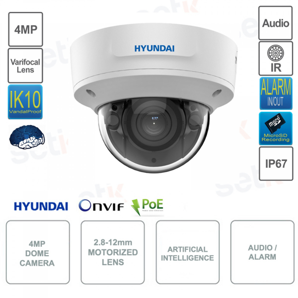 Caméra Dôme IP POE ONVIF® - 4MP - 2.8-12mm - Intelligence Artificielle