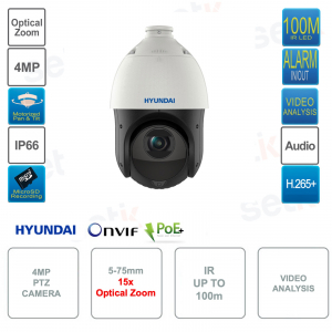 Cámara POE ONVIF® PTZ IP 4MP - Video Análisis - IP66 - IR 100m