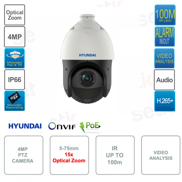 Telecamera IP POE ONVIF® PTZ 4MP - Video Analisi - IP66 - IR 100m