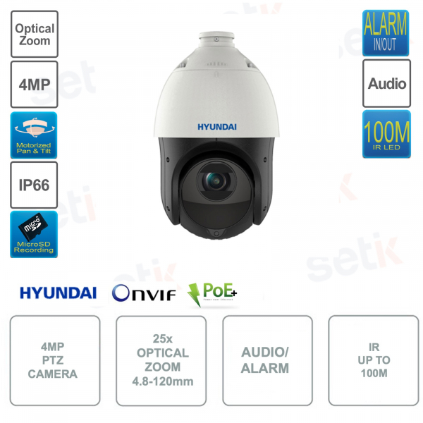 Cámara POE ONVIF® PTZ IP 4MP - Video Análisis - IP66 - IR 100m