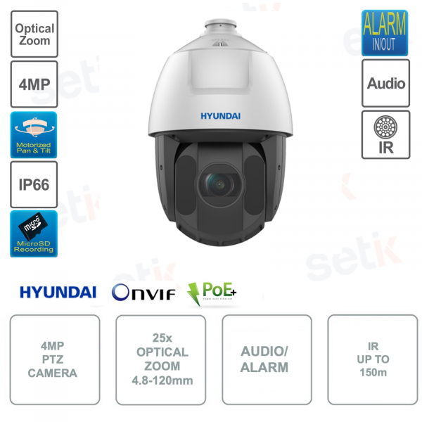 Caméra IP POE ONVIF® PTZ 4MP - Intelligence Artificielle - IP66 - IR 150m