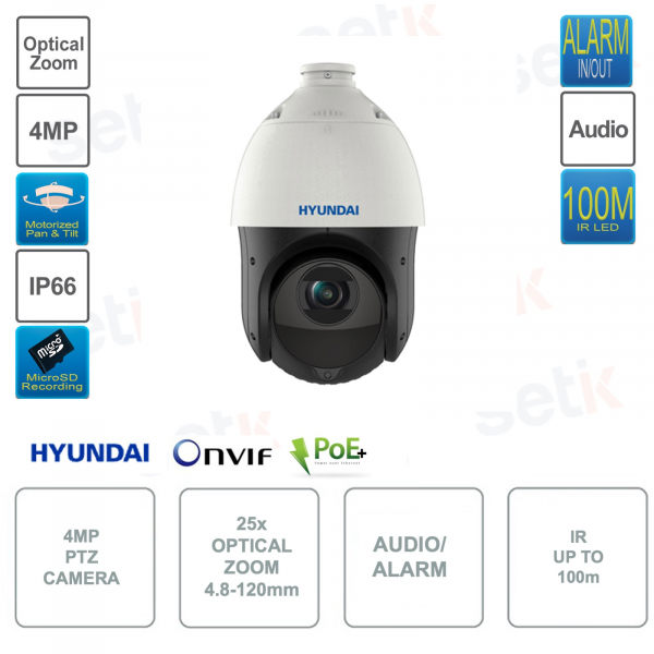 Cámara POE ONVIF® PTZ IP 2MP - Inteligencia artificial - IP66 - IR 100m