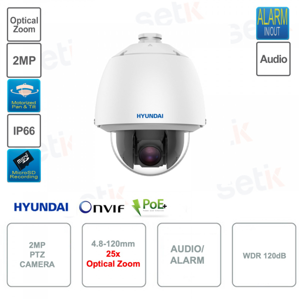 Caméra IP POE ONVIF® PTZ 2MP - Zoom 25x 4.8-120mm - IP66 pour usage extérieur