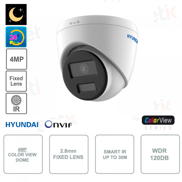 Caméra Dôme IP PoE ONVIF® 4MP - Objectif 2.8mm - Color View - Smart IR 30m