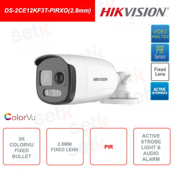Caméra Bullet IP 3K avec Sirène et PIR - Objectif 2.8mm - WDR 130dB - Haut-Parleur - Illumination 40m - Couleur 24/7