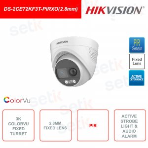 Telecamera 3K IP Turret con Sirena e PIR - Ottica 2.8mm - WDR 130dB - Speaker - Illuminazione 20m - A colori 24-7