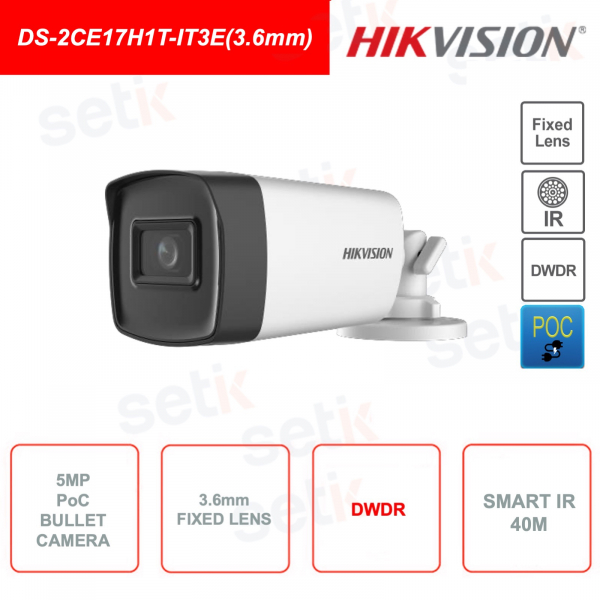 Caméra Bullet PoC - 5MP - Objectif Fixe 3.6mm - Smart IR 40m