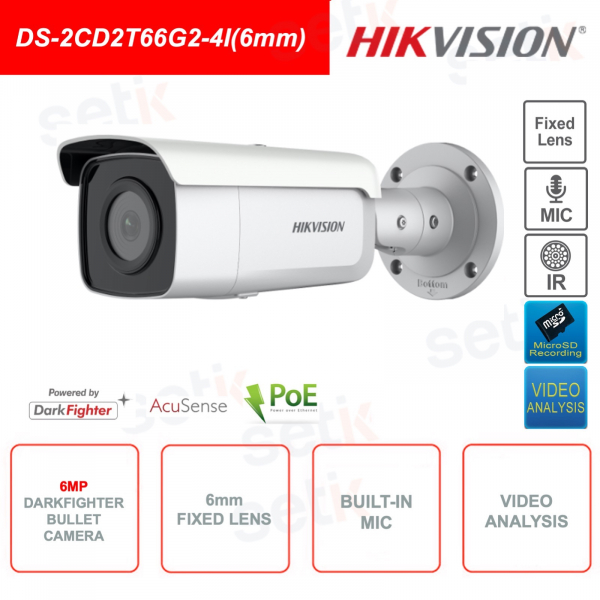 DarkFighter POE Bullet IP Camera - 6mm lens - 6MP - Smart IR 80m - Video Analysis - Microphone