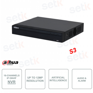 NVR 16 canali IP ONVIF® - Fino a 12MP - Intelligenza artificiale - S3