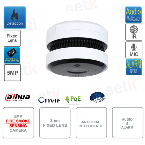 Cámara IP POE ONVIF® 5MP - Lente 2mm - Con sensor antihumo - Inteligencia artificial