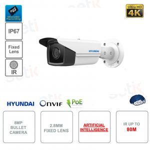 Caméra Bullet 8MP 4K - IP POE ONVIF® - 2.8mm - Intelligence Artificielle
