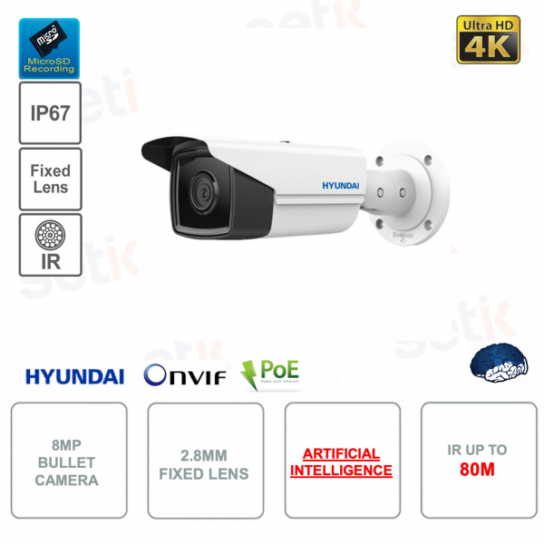 Cámara Bullet 8MP 4K - IP POE ONVIF® - 2.8mm - Inteligencia Artificial