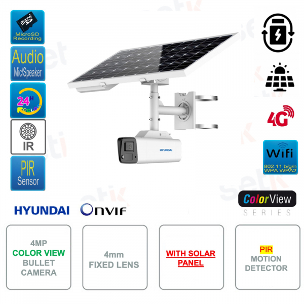 Telecamera ONVIF® IP 4MP Wireless con pannello solare - 4G - 4mm - PIR