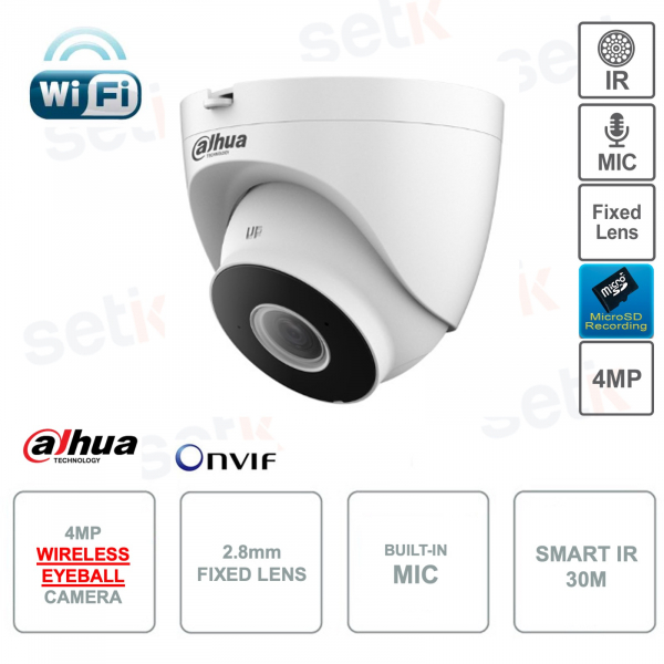 Cámara de globo ocular IP ONVIF® inalámbrica de 4MP - lente fija de 2.8 mm - IR 30m -