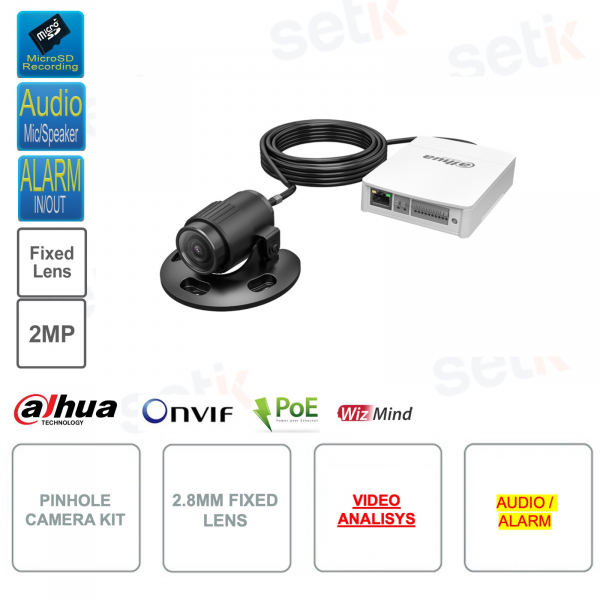 Pinhole Network Camera Kit - IP POE ONVIF - 2MP - Ottica 2.8mm - Da esterno - Video Analisi - S2