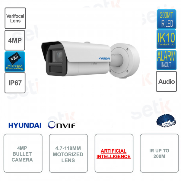 Caméra IP Bullet POE ONVIF® - 4MP - 4.7-118mm - Intelligence Artificielle