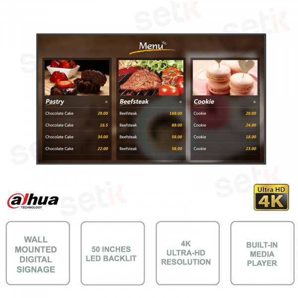 Cartellone pubblicitario digitale - 50 pollici - LED - 4K - Player Interno - 8ms